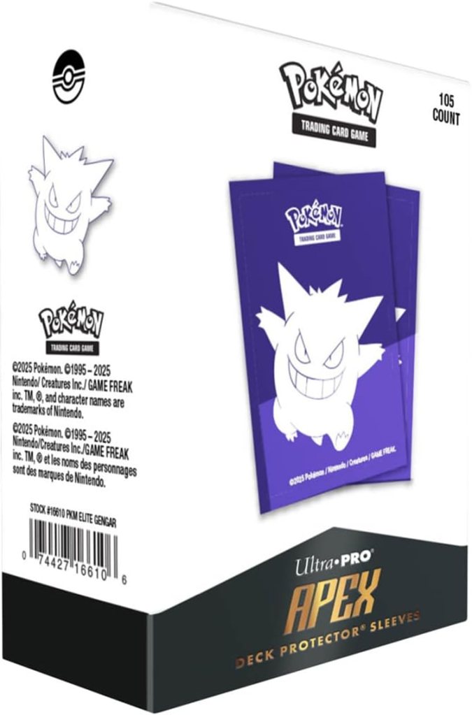 Packaging of Pokémon trading card game deck protector sleeves featuring a Gengar character design.