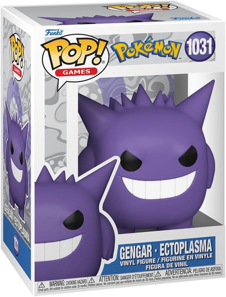 Funko Pop! vinyl figure of Gengar from Pokémon, featured in a decorative box with a transparent front.